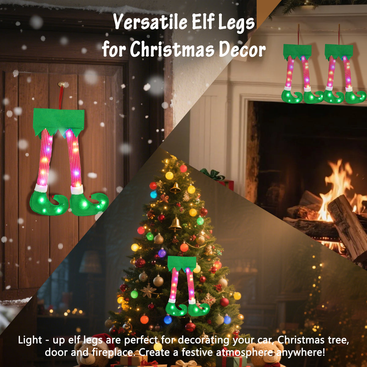Elf Legs for Car Trunk, Christmas Elves Legs Car Decoration with LED Lights, Elf Legs Car Decor with Multicolor LEDs, Plush Santa Elf Leg Pendant, Xmas Elf Feet Hanging Ornament Gift, Fits Most Vehicles