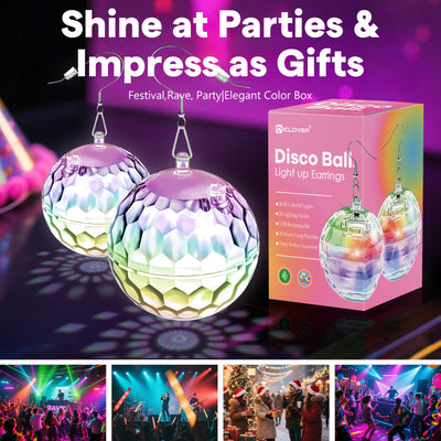 Disco Ball LED Earrings - 16 Light Modes Rechargeable Lighting Up Earrings | 70s 80s Neon Earrings for Women，Glow in the Dark Flashing Fun Earrings for Dance Rave Party,Glow up Gift (10 Hours Lasting)