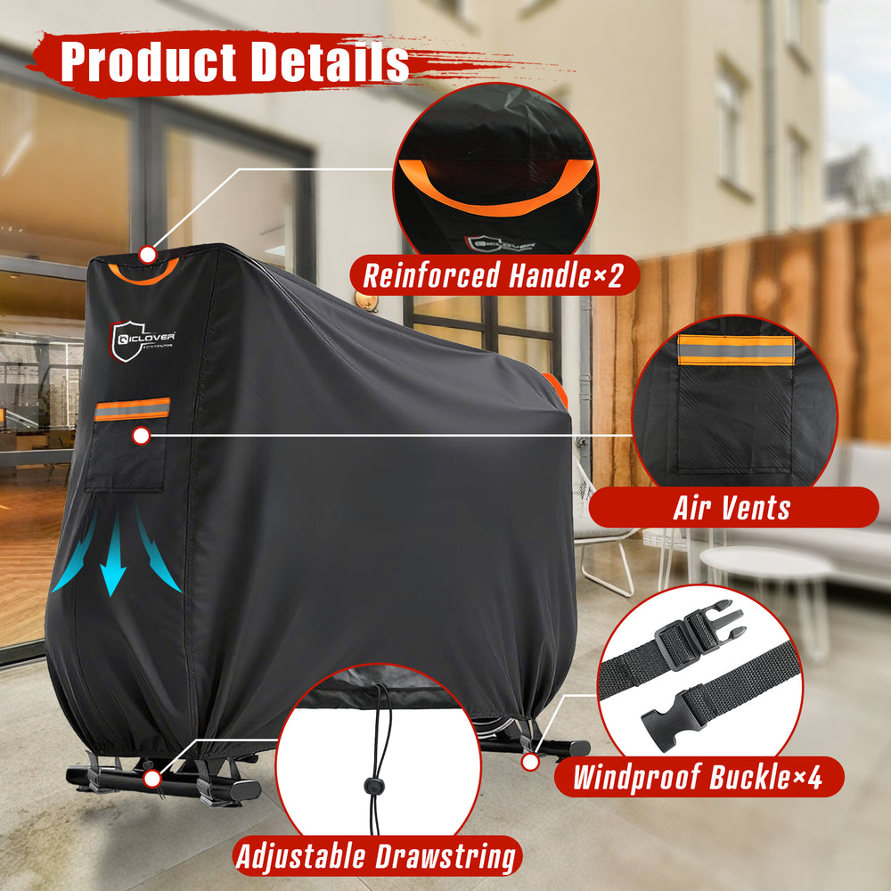 IC ICLOVER Exercise Bike Cover - Upright Bicycle Protective Covers Outdoor 600D Waterproof Dustproof, Stationary Indoor Cycling Bikes Storage with 4 Windproof Buckles for Peloton Yosuda Cursor Fitness