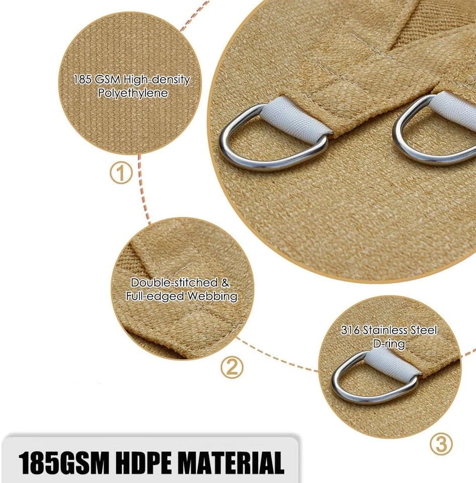 Sun Shade Sail, 95% UV Block Sun Sail Shade Canopy | 185 GSM HDPE Water & Air Permeable Canopy Cloth Shelter Cover, Sunshade Canopy Awning for Patio Garden Backyard Deck Outdoor