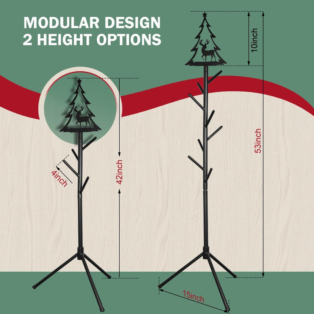 Christmas Stocking Holder Stand with 8 Hooks, Tree-Shaped Freestanding Stocking Holder Stand for Floor, Durable Metal Christmas Stockings Hangers Rack with Reindeer Decoration for Fireplace,Home Room