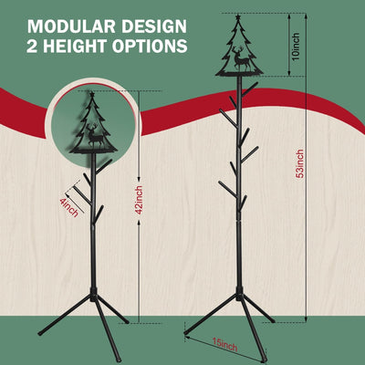 Christmas Stocking Holder Stand with 8 Hooks, Tree-Shaped Freestanding Stocking Holder Stand for Floor, Durable Metal Christmas Stockings Hangers Rack with Reindeer Decoration for Fireplace,Home Room