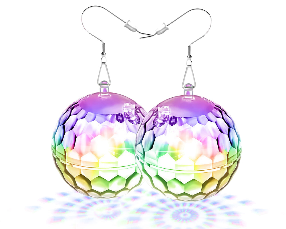 Disco Ball LED Earrings - 16 Light Modes Rechargeable Lighting Up Earrings | 70s 80s Neon Earrings for Women，Glow in the Dark Flashing Fun Earrings for Dance Rave Party,Glow up Gift (10 Hours Lasting)