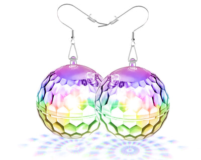Disco Ball LED Earrings - 16 Light Modes Rechargeable Lighting Up Earrings | 70s 80s Neon Earrings for Women，Glow in the Dark Flashing Fun Earrings for Dance Rave Party,Glow up Gift (10 Hours Lasting)