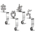 Christmas Stocking Holder for Mantle Set of 4, Heavy Duty Stocking Hangers, 4 Metal Stocking Hooks with Reindeer Wreath Snowflake Sleigh, Weighted Stocking Holders for Mantel Fireplace Xmas Decorations