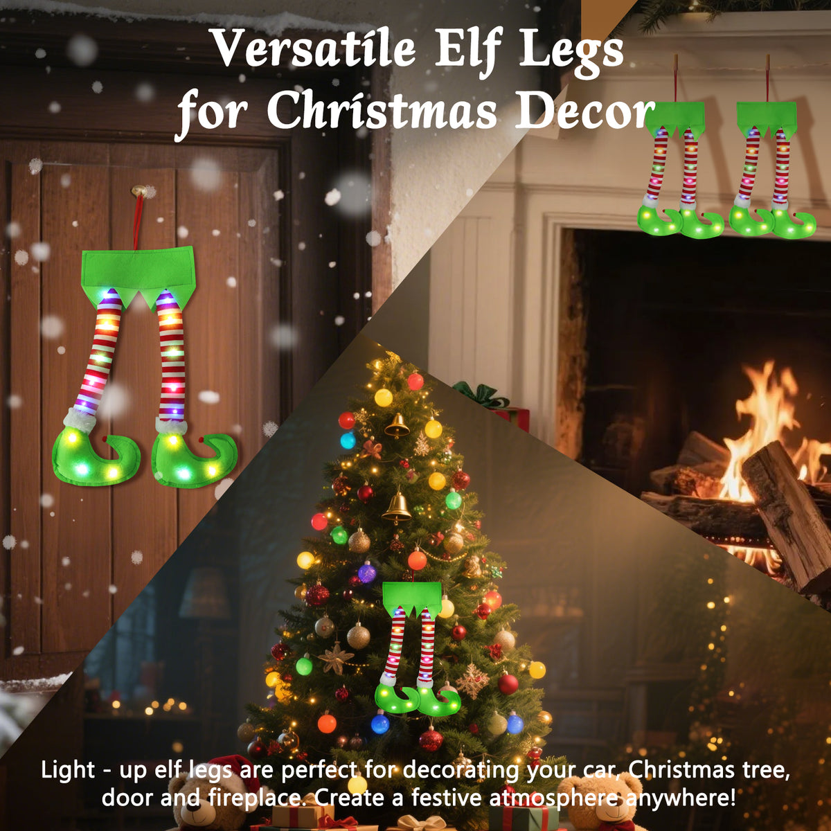 Christmas Elf Legs for Car Trunk with LED Lights — Flashing Striped Elf Leg Decoration