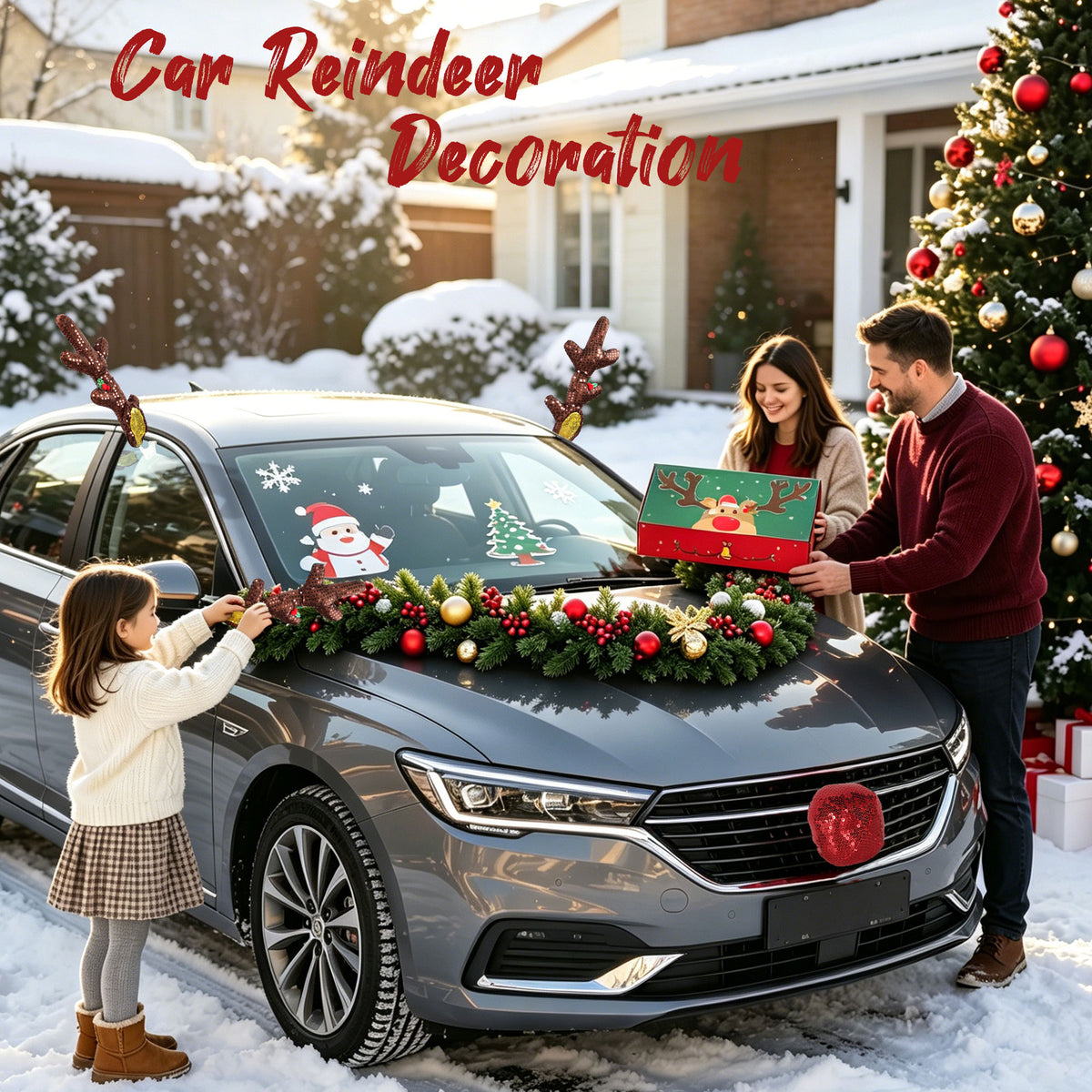 Sparkly Sequin Reindeer Antlers for Car — Christmas Reindeer Car Kit