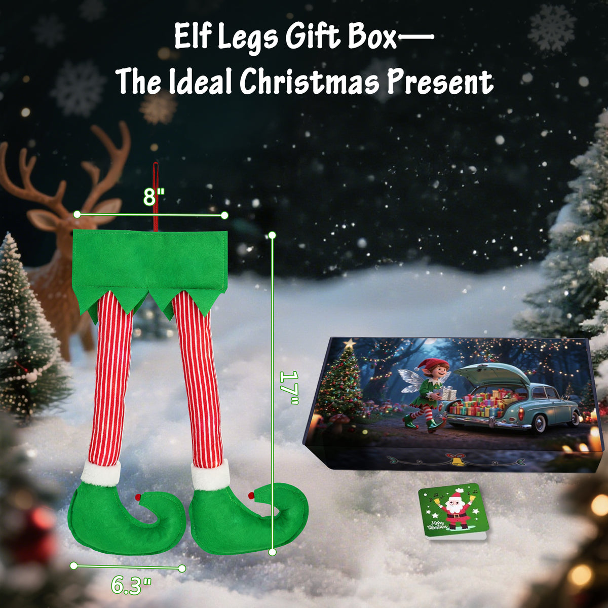 Elf Legs for Car Trunk, Christmas Elves Legs Car Decoration with LED Lights, Elf Legs Car Decor with Multicolor LEDs, Plush Santa Elf Leg Pendant, Xmas Elf Feet Hanging Ornament Gift, Fits Most Vehicles