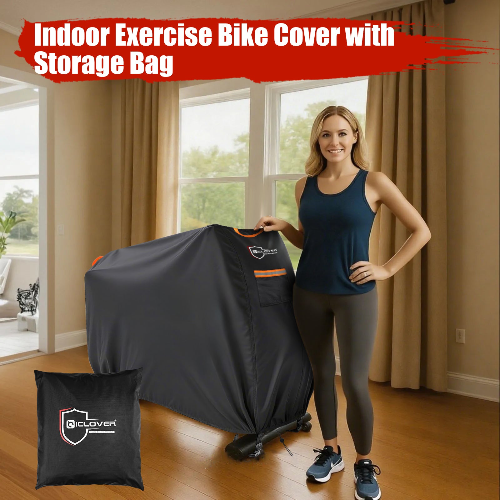 IC ICLOVER Exercise Bike Cover - Upright Bicycle Protective Covers Outdoor 600D Waterproof Dustproof, Stationary Indoor Cycling Bikes Storage with 4 Windproof Buckles for Peloton Yosuda Cursor Fitness