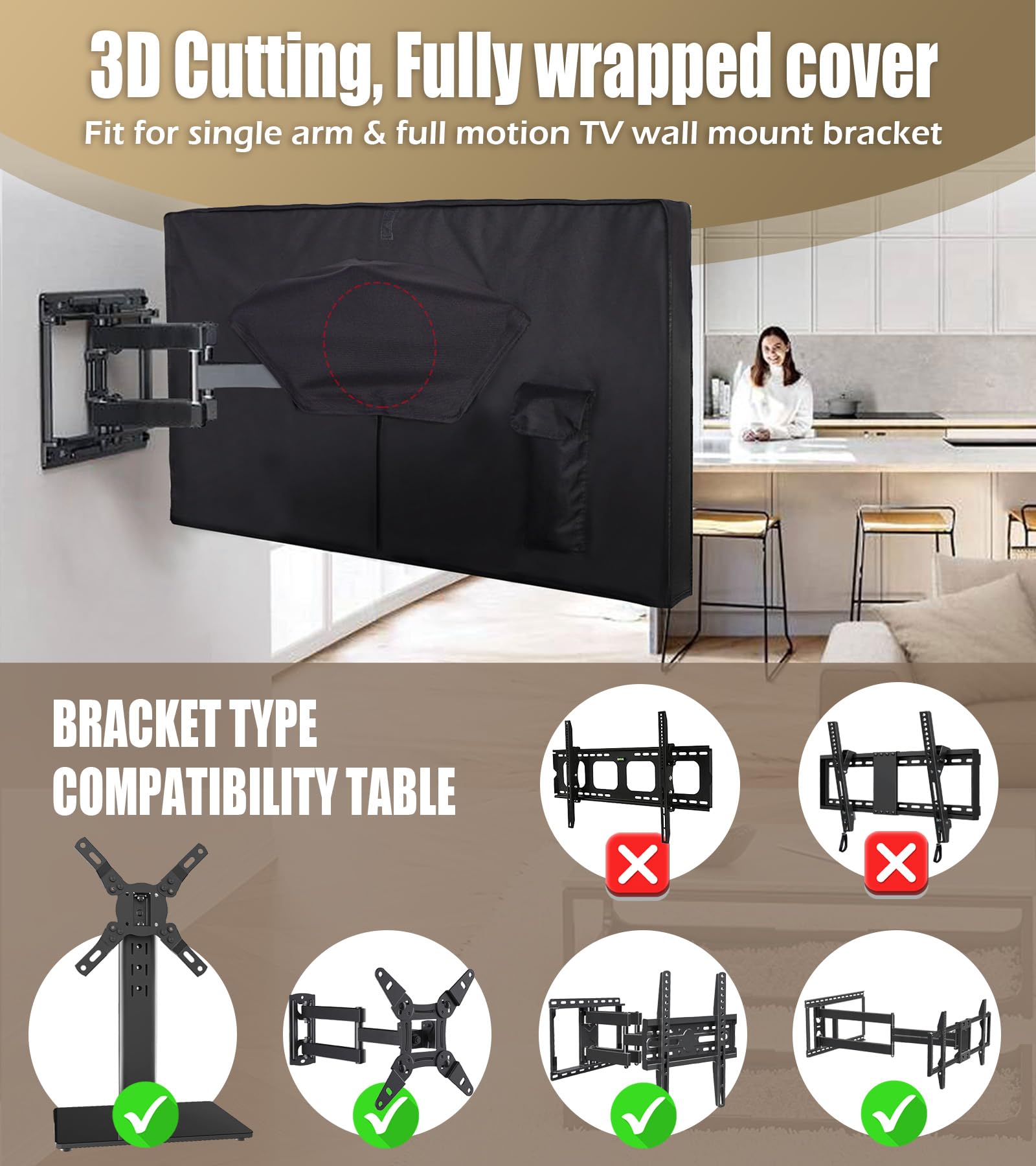 Outdoor TV Cover - 600D Heavy Duty Waterproof TV Protector with 3 Sides Full Zipper