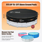 IC ICLOVER Round Pool Covers for Above Ground Pools, 500D Heavy Duty Solar Pool Cover Waterproof Protector Tarp with Super Windproof Gel-Coated Straps, Prevent Leaves Dust Debris UV Resistant