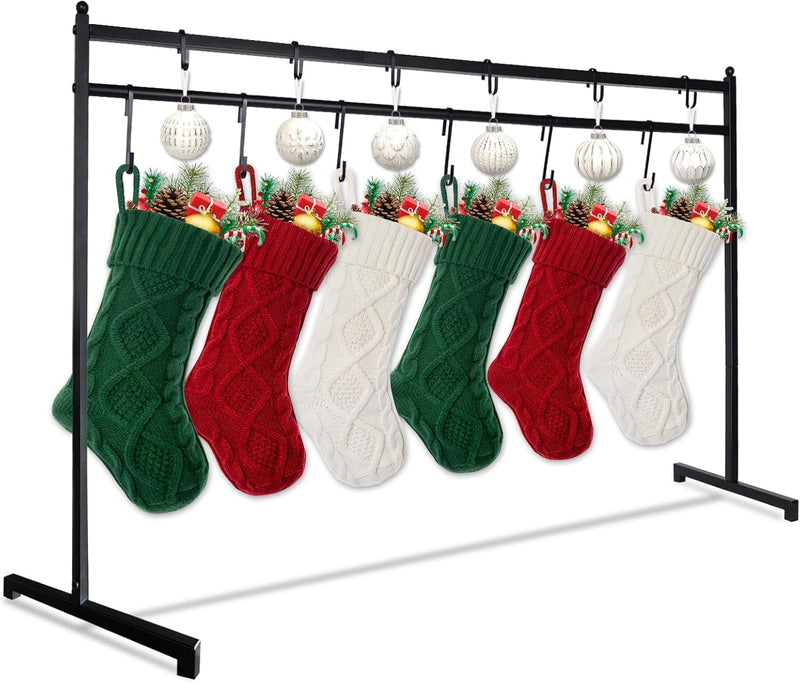 IC ICLOVER Christmas Stocking Holder Stand with 12 Hooks, Heavy Duty Stocking Hanger Stand for Floor，Iron Metal Freestanding Stocking Holder Rack, Holiday Decor Hanger Xmas Decorations for Fireplace Indoor Room