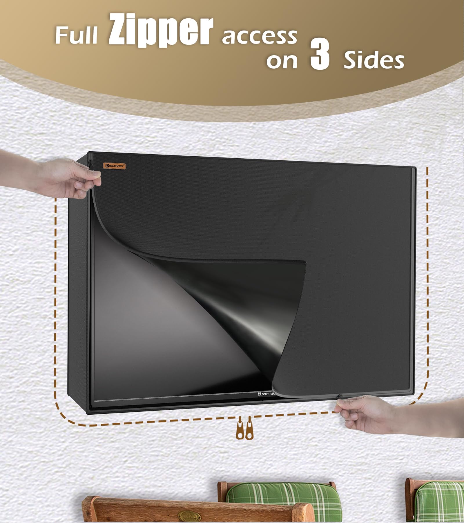 Outdoor TV Cover - 600D Heavy Duty Waterproof TV Protector with 3 Sides Full Zipper