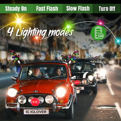 IC ICLOVER Reindeer Antlers for Cars with LED Lights, Car Reindeer Antlers & Red Nose, Christmas Glowing LED Reindeer Car Costume Kit, Car Christmas Decorations Xmas Gifts for Car SUV MPV Van Truck