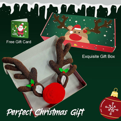 IC ICLOVER Reindeer Antlers for Cars with LED Lights, Car Reindeer Antlers & Red Nose, Christmas Glowing LED Reindeer Car Costume Kit, Car Christmas Decorations Xmas Gifts for Car SUV MPV Van Truck