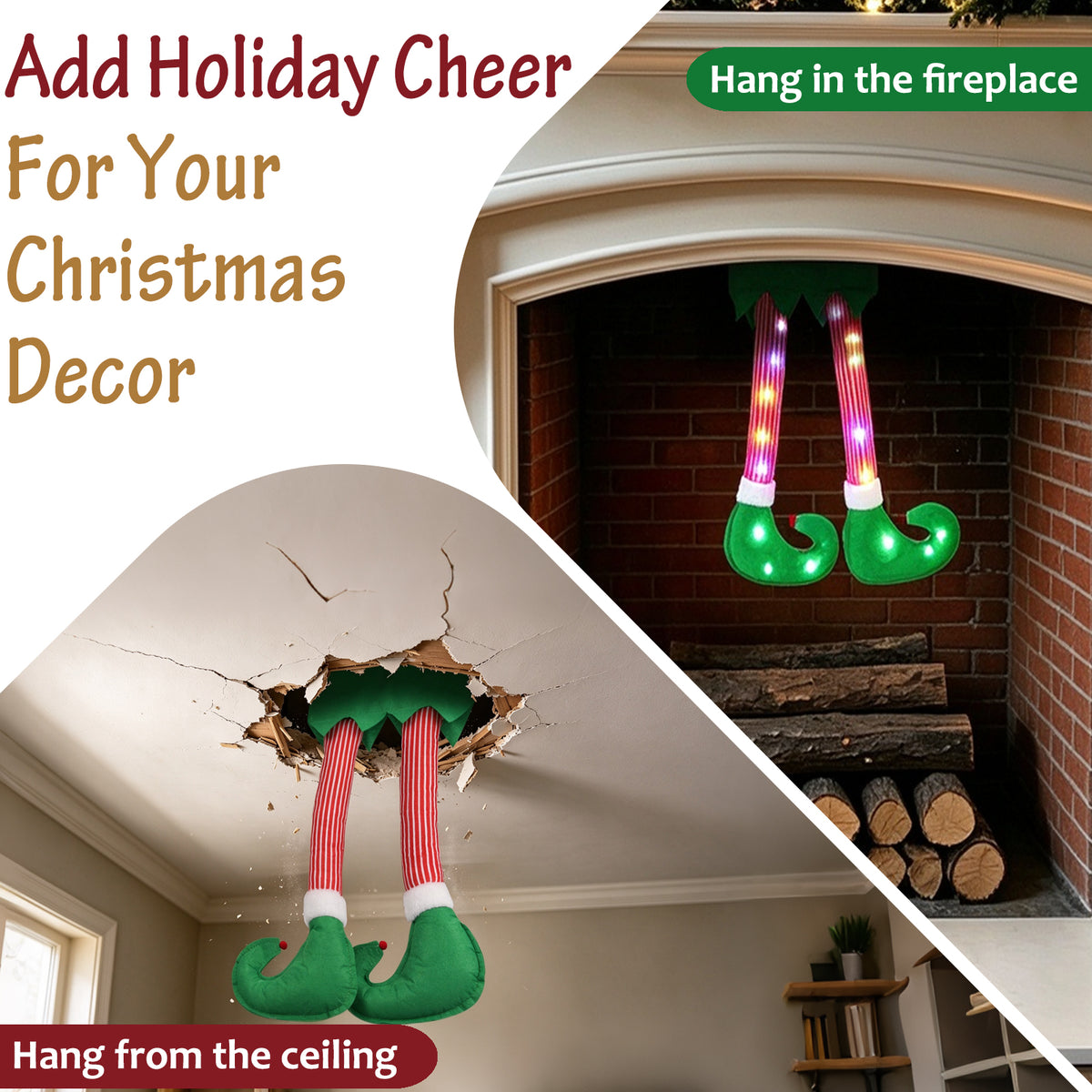 Elf Legs for Car Trunk, Christmas Elves Legs Car Decoration with LED Lights, Elf Legs Car Decor with Multicolor LEDs, Plush Santa Elf Leg Pendant, Xmas Elf Feet Hanging Ornament Gift, Fits Most Vehicles
