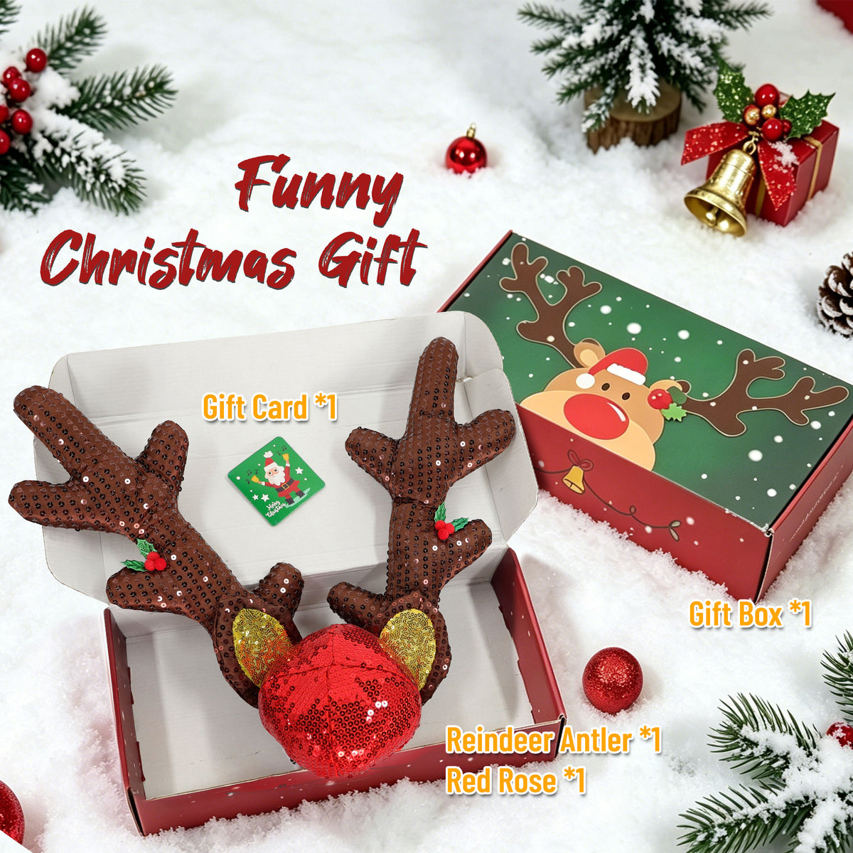 Sparkly Sequin Reindeer Antlers for Car — Christmas Reindeer Car Kit