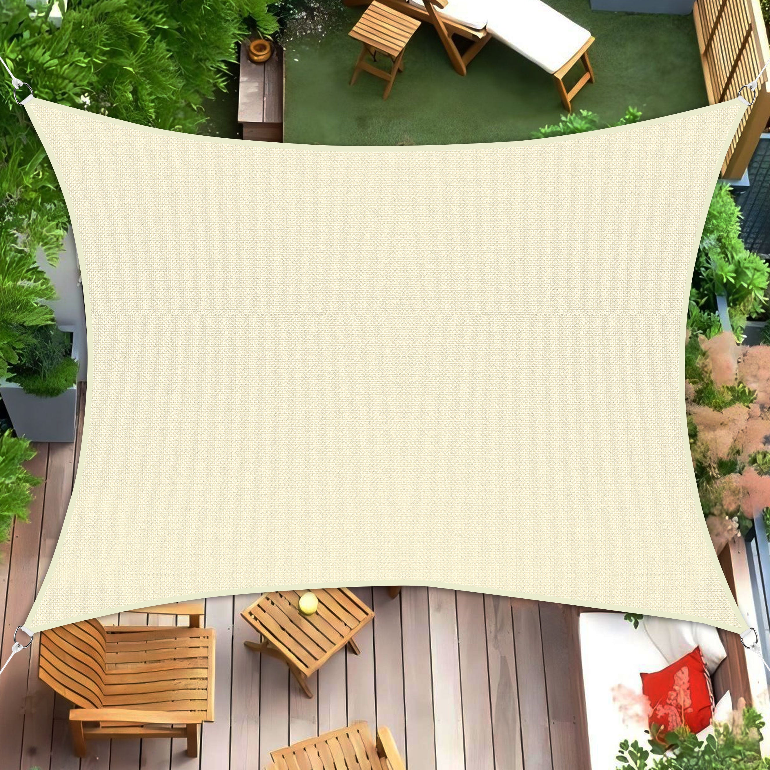 12' x 16' Rectangle Waterproof Sun Shade Sail, Sail Shades Canopy Cloth Shelter Cover, 95% UV Blockage & Water Resistant, Sunshade Awning Canopies Outdoor for Patio Garden Backyard Deck -Cream