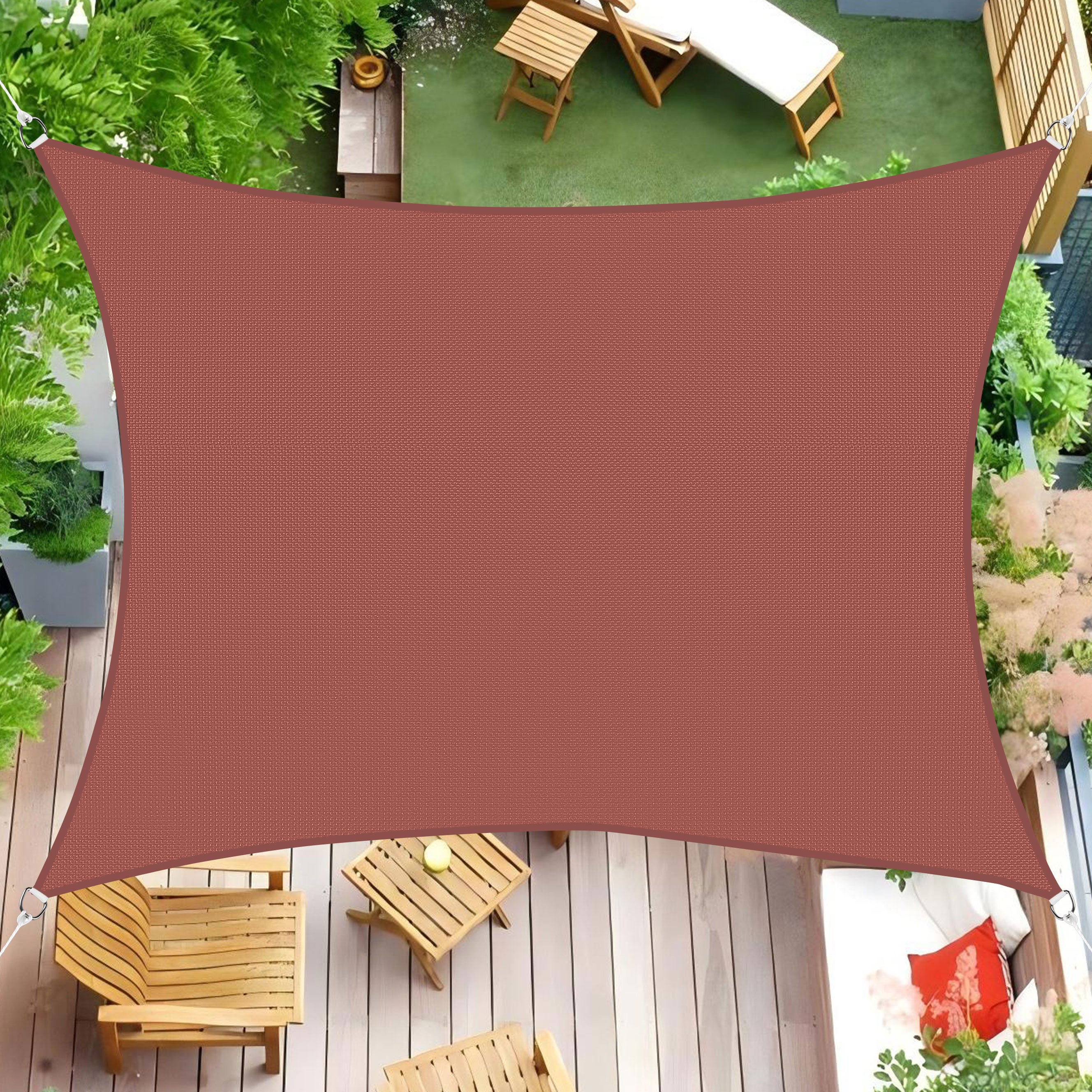12' x 16' Rectangle Waterproof Sun Shade Sail, Sail Shades Canopy Cloth Shelter Cover, 95% UV Blockage & Water Resistant, Sunshade Awning Canopies Outdoor for Patio Garden Backyard Deck -Rust Red