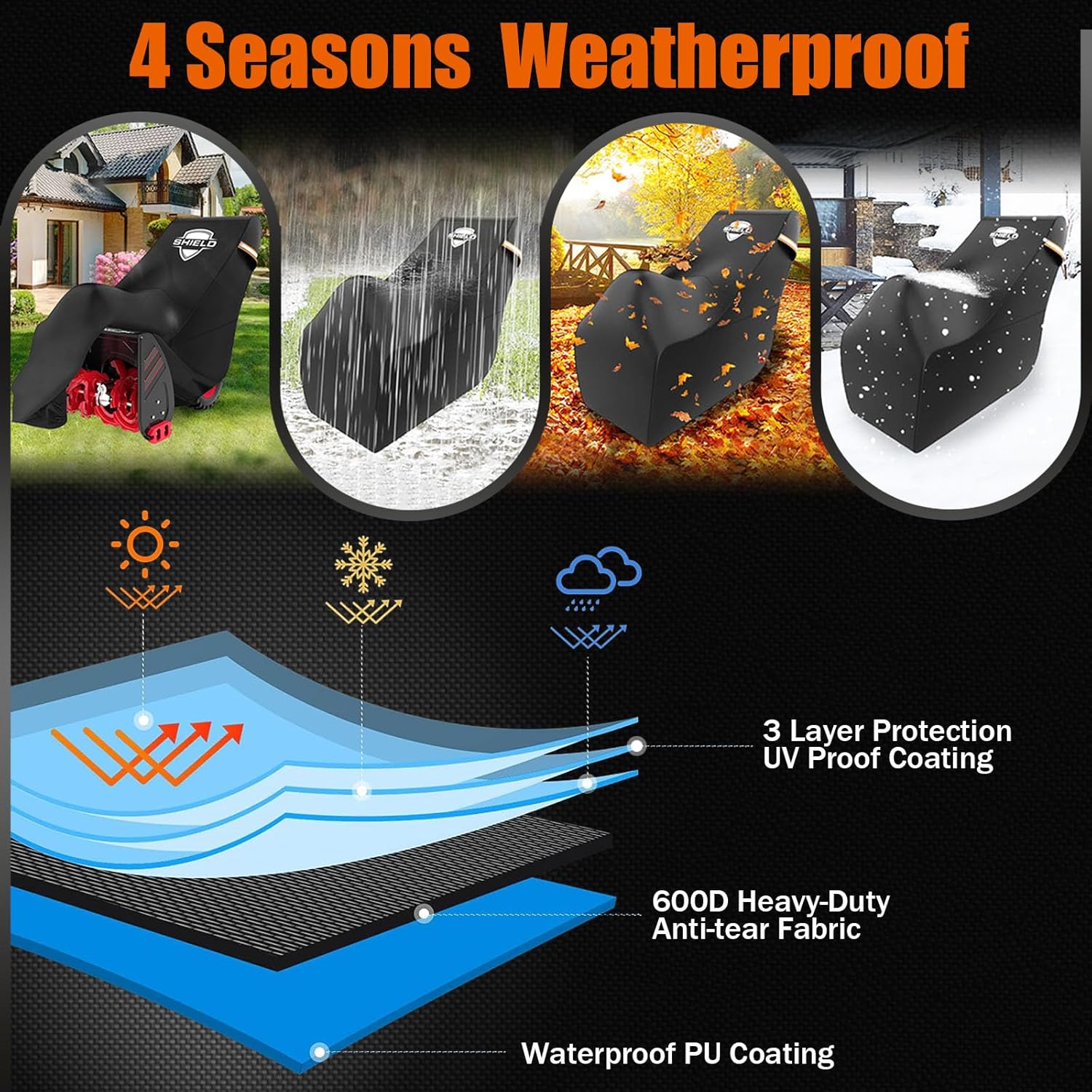 IC ICLOVER Snow Blower Cover, 3D-Clipping Fits Most Electric Two Stage Snowblowers, 600D Heavy Duty Waterproof Snow Thrower Cover, Windproof UV Sun Proof with Air Vents, 24-26inch Snow Blower Outdoor Protector