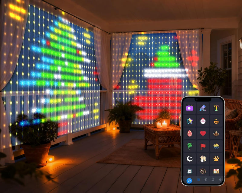 IC ICLOVER Smart Curtain Lights, 6.6FT 400 LED Color Changing Curtain Lights with APP & Remote Control, DIY Hanging Fairy String Lights for Bedroom Backdrop Wall Outdoor Patio Christmas Decor