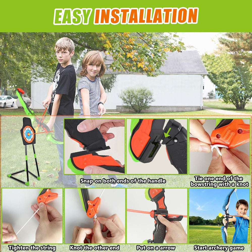 2 Pack Kids Bow And Arrow Set, with LED Light Up Archery, 20 Suction Cup Arrows, 2 Quiver, 1 Standing Target, 2 Soft Dart Guns&50 Soft Darts, Indoor Outdoor Birthday Gifts Toys for Boy Girl Ages 4-12