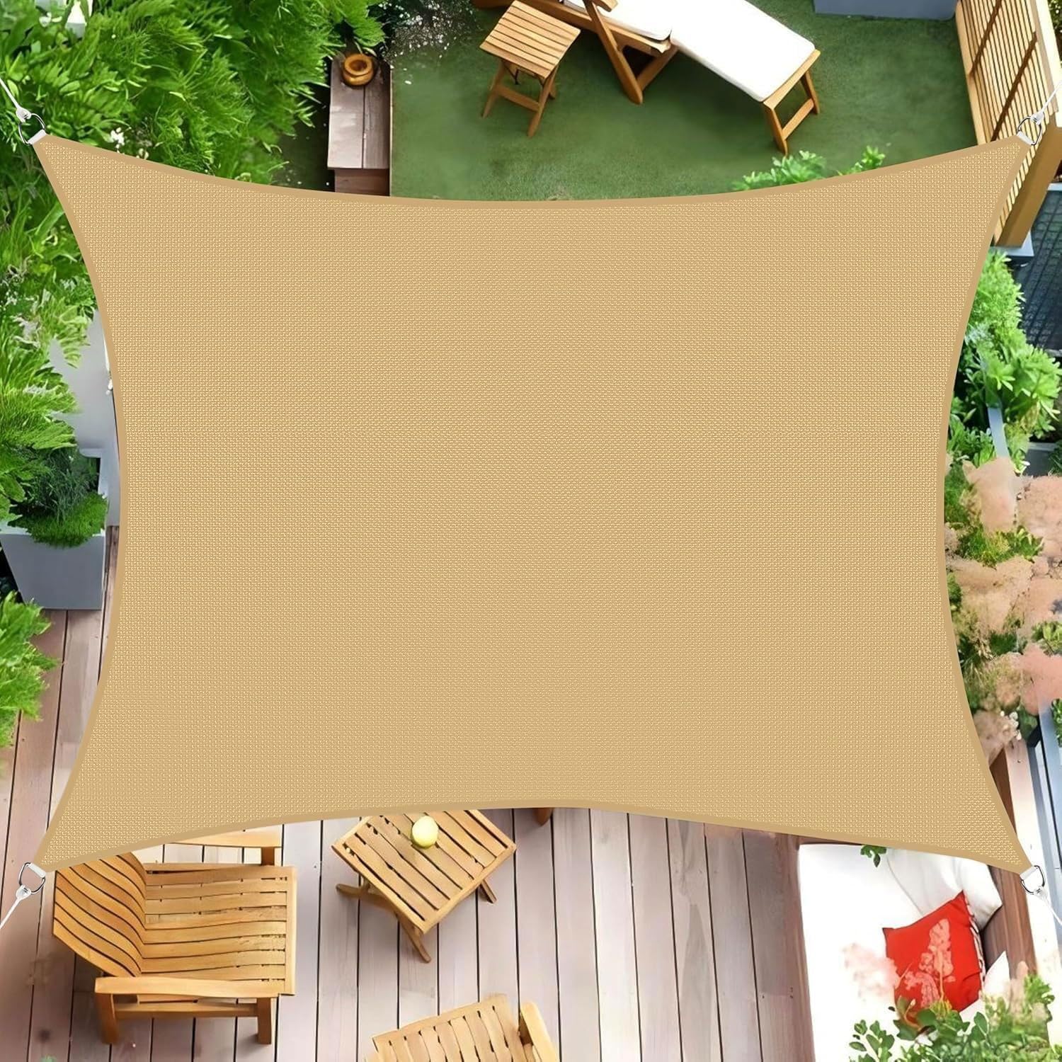 16' x 20' Rectangle Waterproof Sun Shade Sail, Sail Shades Canopy Cloth Shelter Cover, 95% UV Blockage & Water Resistant, Sunshade Awning Canopies Outdoor for Patio Garden Backyard Deck -Sand