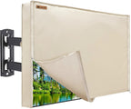 Outdoor TV Cover - Beige Weatherproof TV Screen Protector with Zipper & Remote Control Pocket