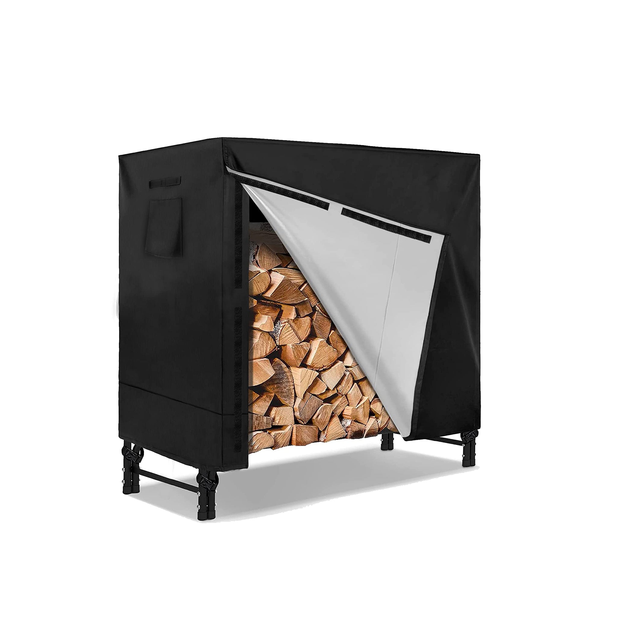 IC ICLOVER 4FT Firewood Log Rack Cover | 420D Heavy Duty Fabric | Outdoor Waterproof Fireplace Logs Holder Covering | Hook Loop Tape | Air Vents All Weather Protection