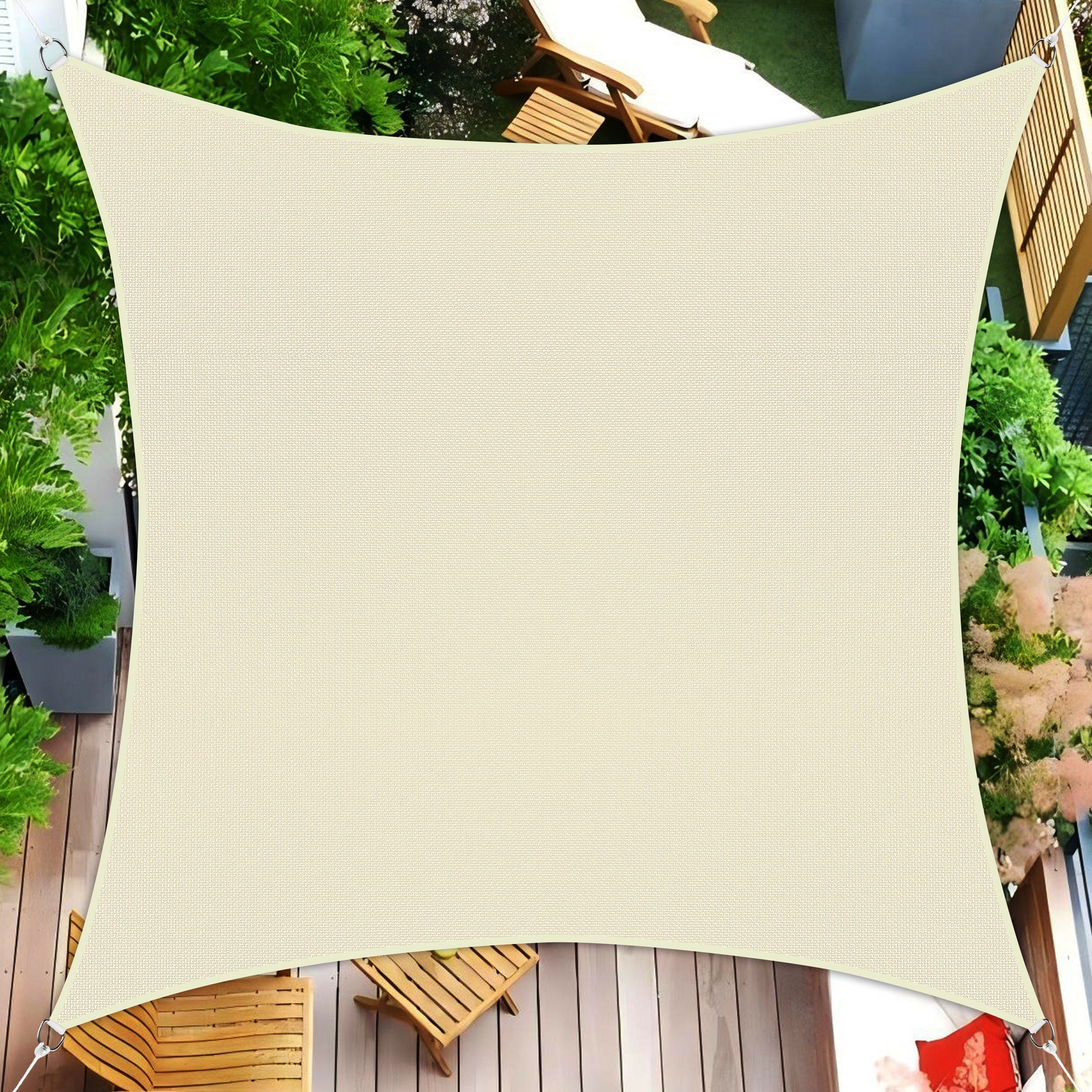 12' x 12' Square Waterproof Sun Shade Sail, Sail Shades Canopy Cloth Shelter Cover, 95% UV Blockage & Water Resistant, Sunshade Awning Canopies Outdoor for Patio Garden Backyard Deck -Cream