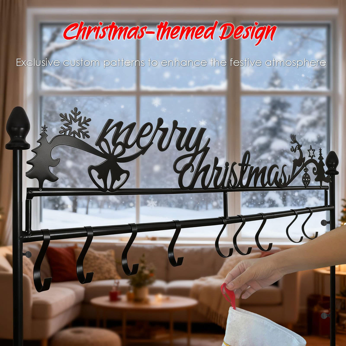 Merry Christmas Stocking Holder Stand — 2.6FT Floor Rack with 10 Hooks