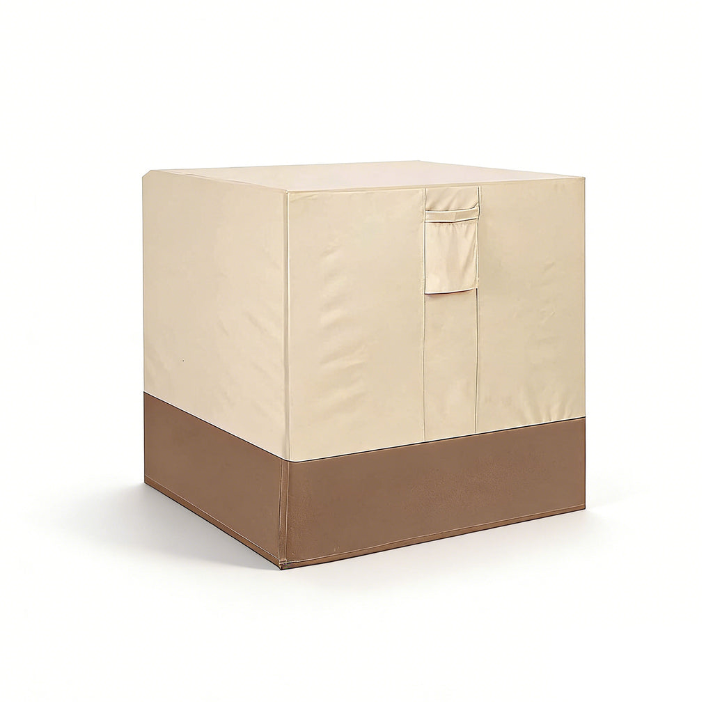 Air Conditioner Cover for Outside Units, Heavy Duty 210D Oxford Durable Waterproof UV-resistant Central Unit AC Cover with Drawstring, Air Vents&Velcro Edge Design-Fits up to 35"Lx35"Wx31"H -Beige