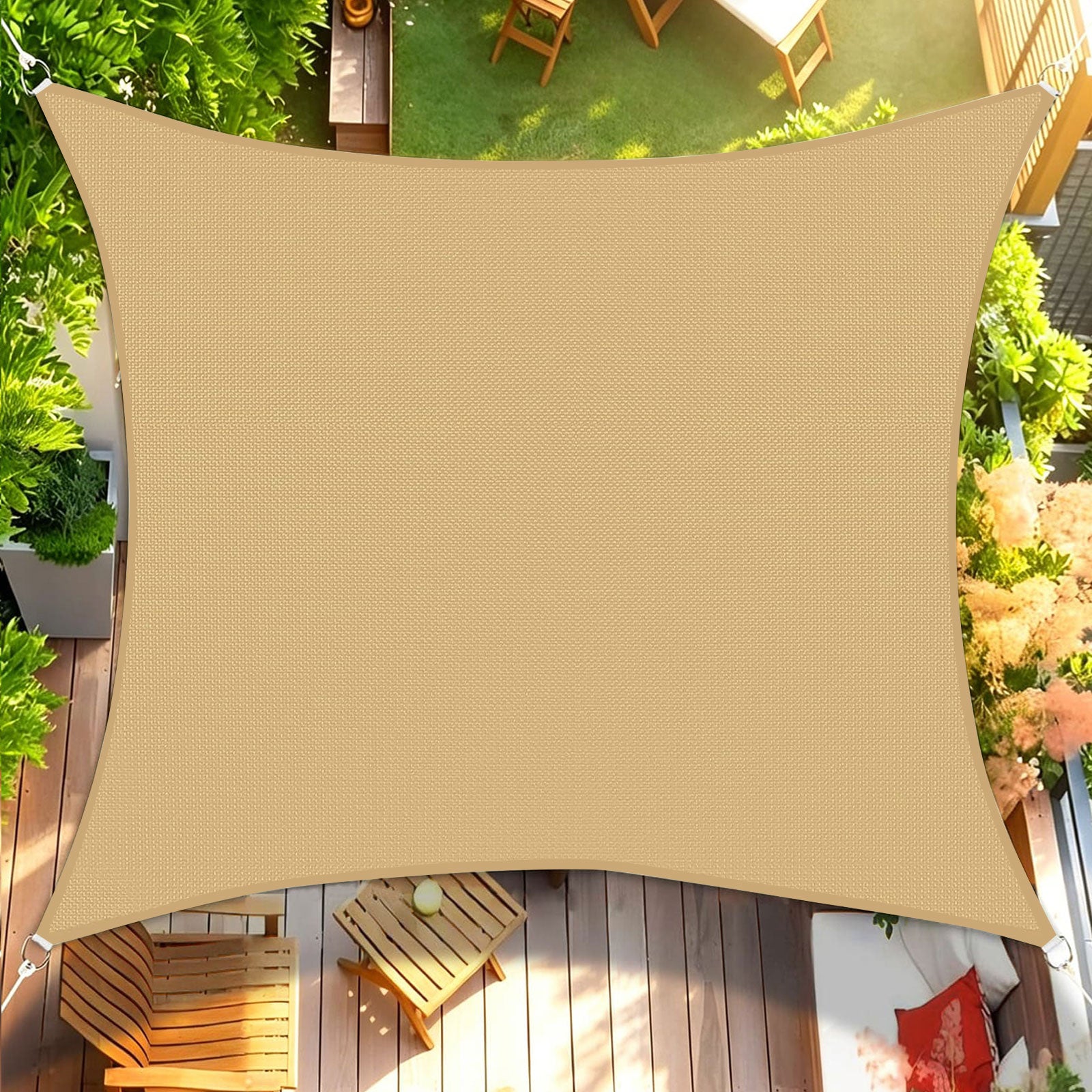 Waterproof Shade Sail, Polyester Sun Shade Sail  | 95% UV Block, Patio Sun Cover, Water Resistant Rain Shelter, Backyard Sunshade Awning Canopy for Outdoor Garden Yard Deck