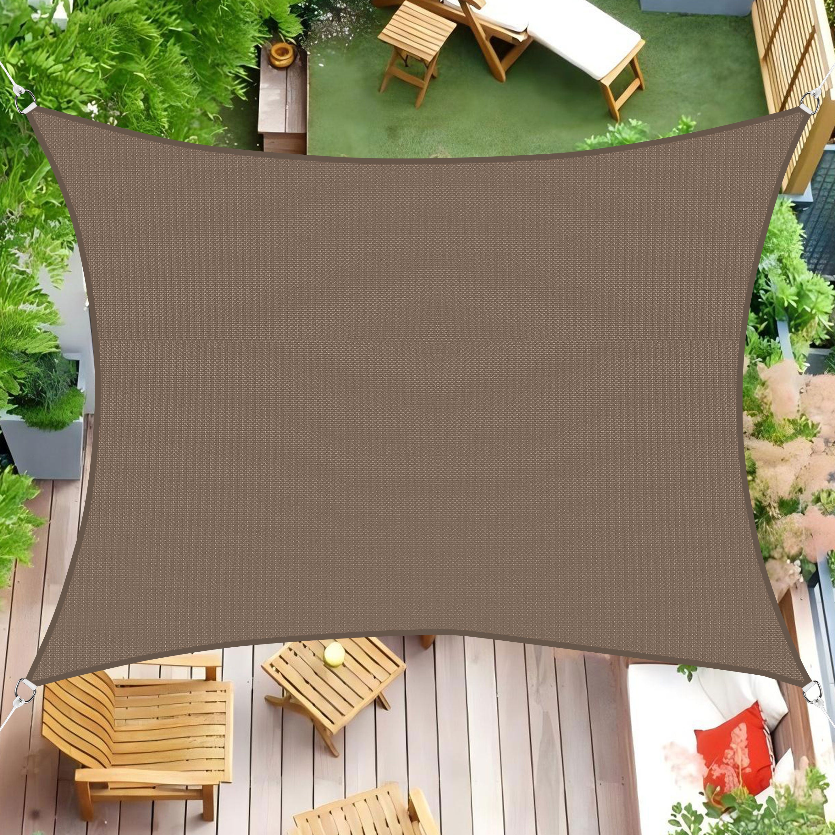 12' x 16' Rectangle Waterproof Sun Shade Sail, Sail Shades Canopy Cloth Shelter Cover, 95% UV Blockage & Water Resistant, Sunshade Awning Canopies Outdoor for Patio Garden Backyard Deck -Brown