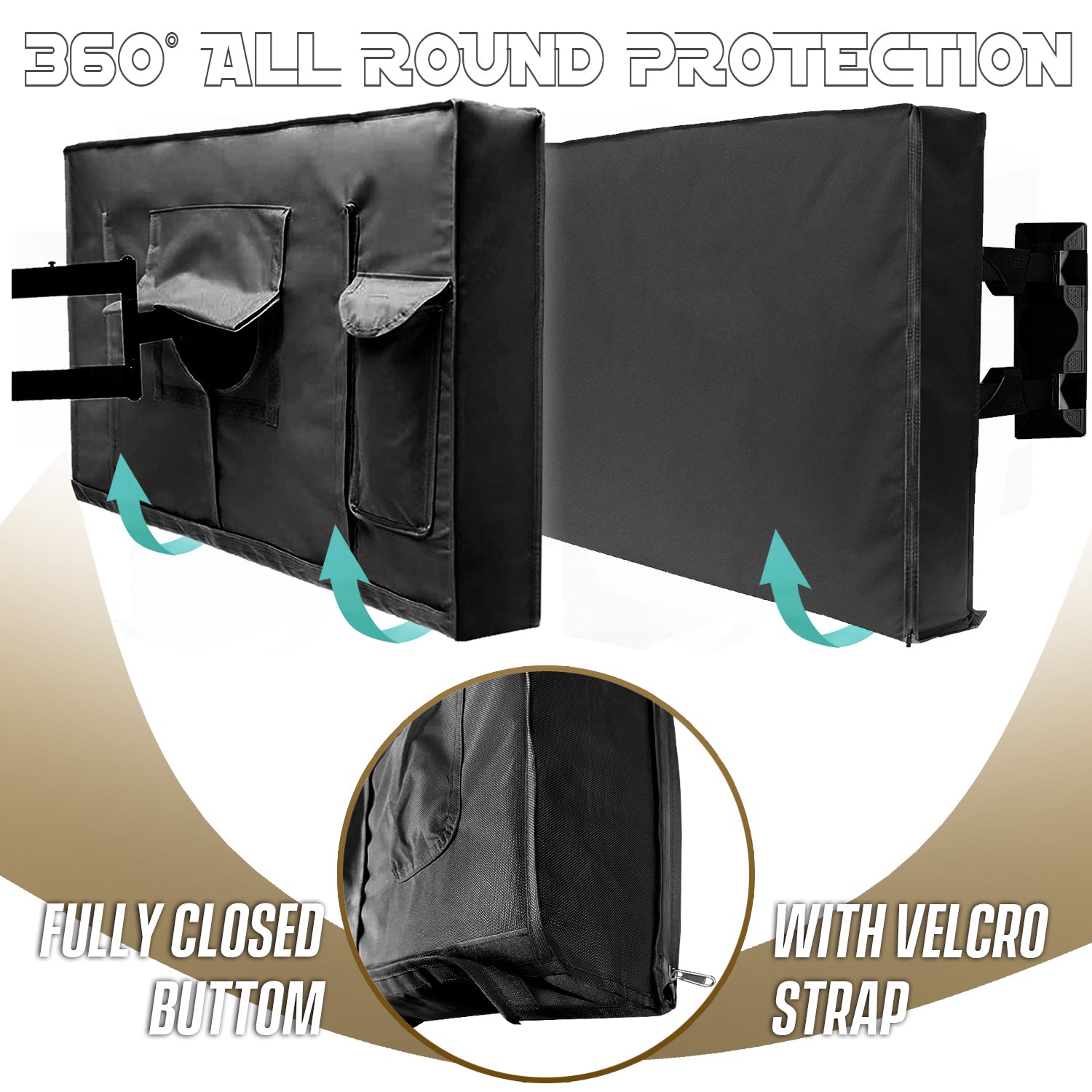Outdoor TV Cover - Black Weatherproof TV Screen Protector with Zipper & Remote Control Pocket
