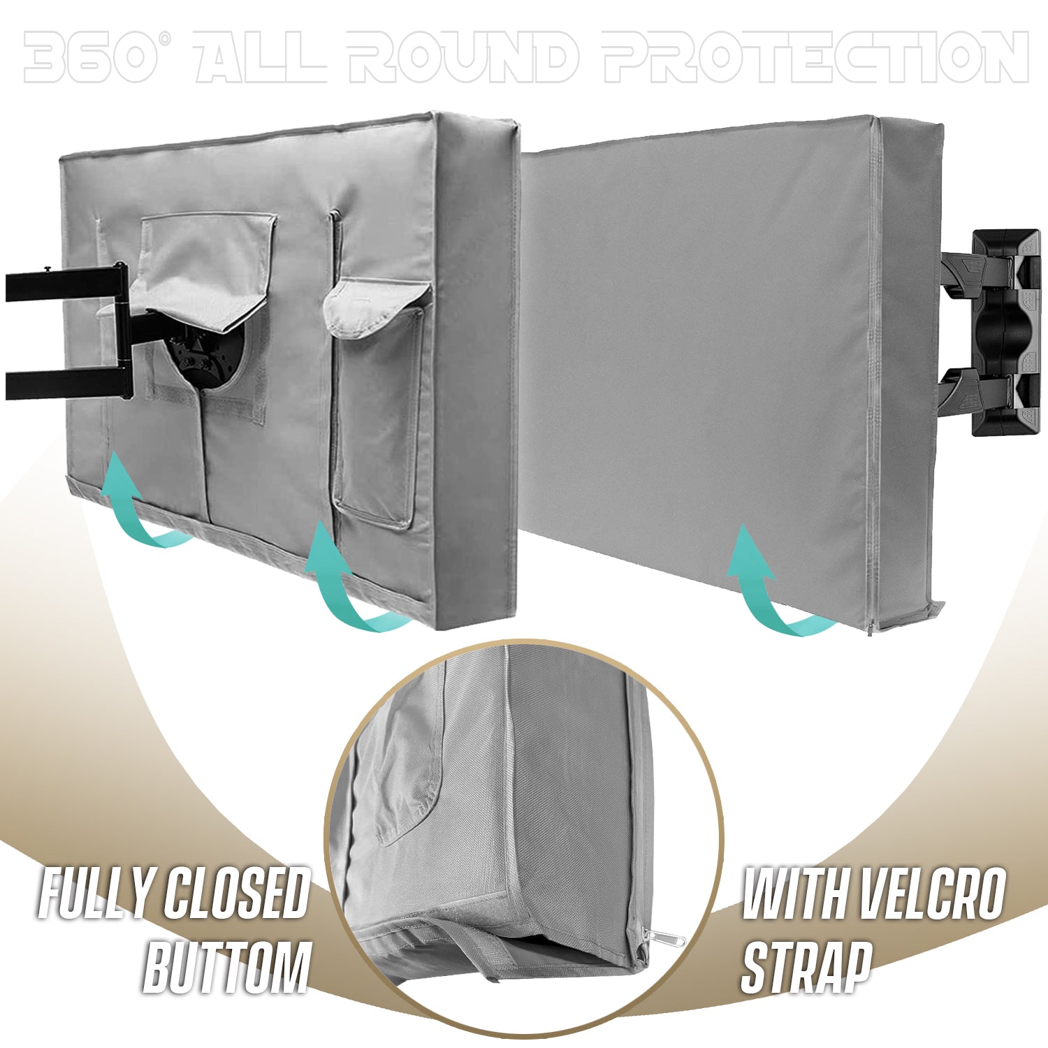 Outdoor TV Cover - Gray Weatherproof TV Screen Protector with Zipper & Remote Control Pocket