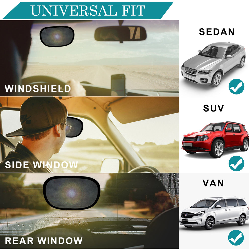 IC ICLOVER Mini Car Sun Shade for Driver (2 Pcs), Static Cling Sun Visor for Safe Driving, Glare Protection / Block Harmful UV Rays / Stray Light, Universal Windshield Sun Shade Fit Sedans, SUV, Truck