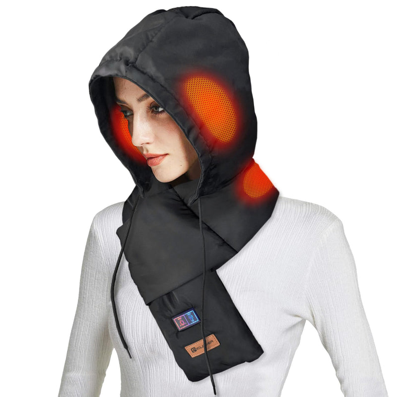 IC ICLOVER Heated Scarf, Rechargeable Neck Heating Pad with Foldable Hood, Electric Cordless Neck Warmer Men Women Xmas Gift