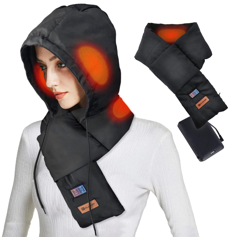 IC ICLOVER Heated Scarf, Rechargeable Neck Heating Pad with Foldable Hood, Electric Cordless Neck Warmer Men Women Xmas Gift