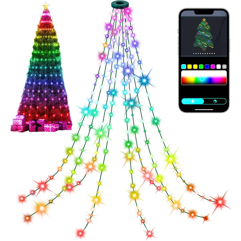 Smart Christmas Tree Lights, 6.5FT×8 Drop Line,22 Modes Multi Color Changing LED Lights with APP Control & Remote Control Timer, Indoor Outdoor Christmas Tree Fairy String Lights Xmas Party Decoration