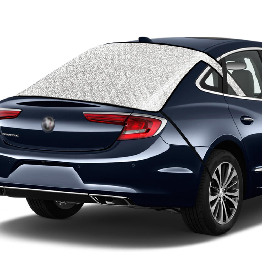 IC ICLOVER Car Rear Windshield Cover, 4-Layer Waterproof Back Window Protector for Ice and Snow Sun UV Rays Dust, Winter Hail Frost Shield, with Windproof Strap - Fits Most Sedans, SUV | Medium