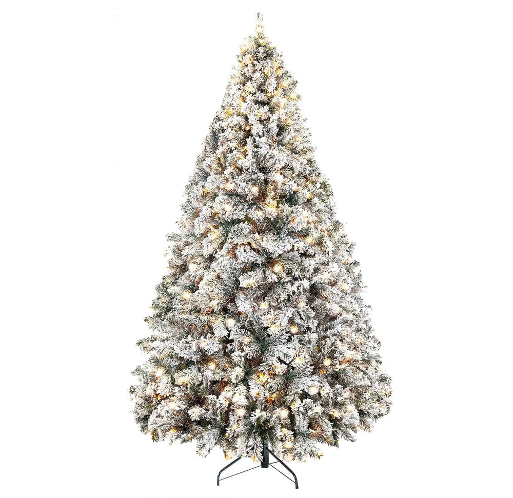 IC ICLOVER 7.5FT Snow Flocked Christmas Tree, White Prelit Christmas Trees with 500 LED Lights, Snowy Flocked Xmas Tree with 1,088 Branches&Storage Bag, Easy Assembly for Home Outdoor Party Decoration