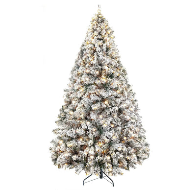 IC ICLOVER 7.5FT Snow Flocked Christmas Tree, White Prelit Christmas Trees with 500 LED Lights, Snowy Flocked Xmas Tree with 1,088 Branches&Storage Bag, Easy Assembly for Home Outdoor Party Decoration