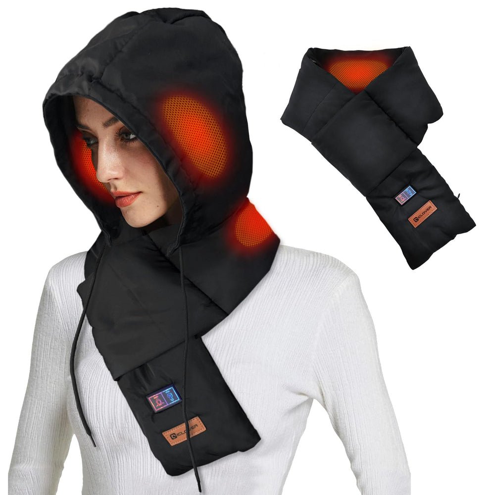 IC ICLOVER Heated Scarf, Rechargeable Neck Heating Pad with Foldable Hood, Electric Cordless Neck Warmer Men Women Xmas Gift