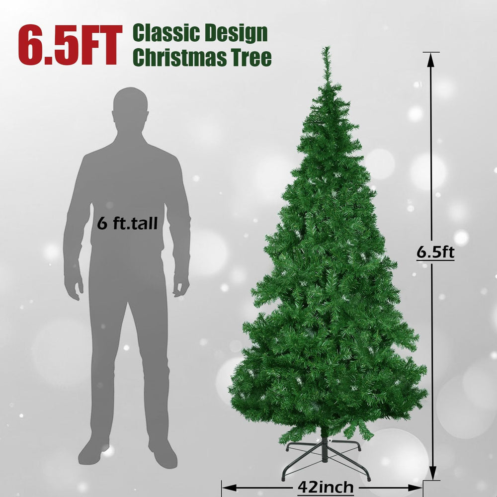 IC ICLOVER 6.5FT Prelit Artificial Christmas Tree, Xmas Tree with 250 White LED Lights for Home Party Holiday Decoration, Full Christmas Tree with 750 Branch Tips & Stand Metal Hinges