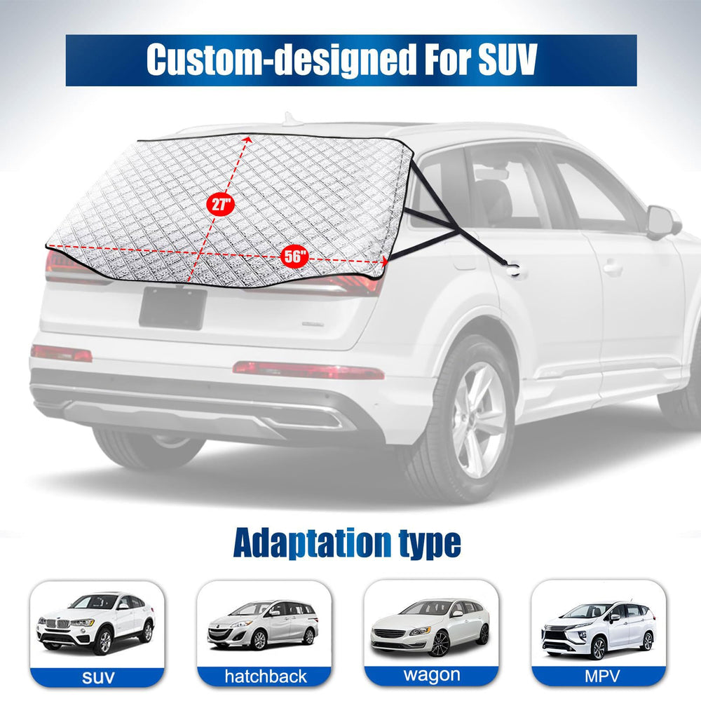 IC ICLOVER Rear Windshield Cover for SUVs, 4-Layer Protection Back Window Snow Covers Protector to Reduce Scraping, Winter Car Windshield Frost Cover for Ice and Snow with Secure Hooks for Snug Fit