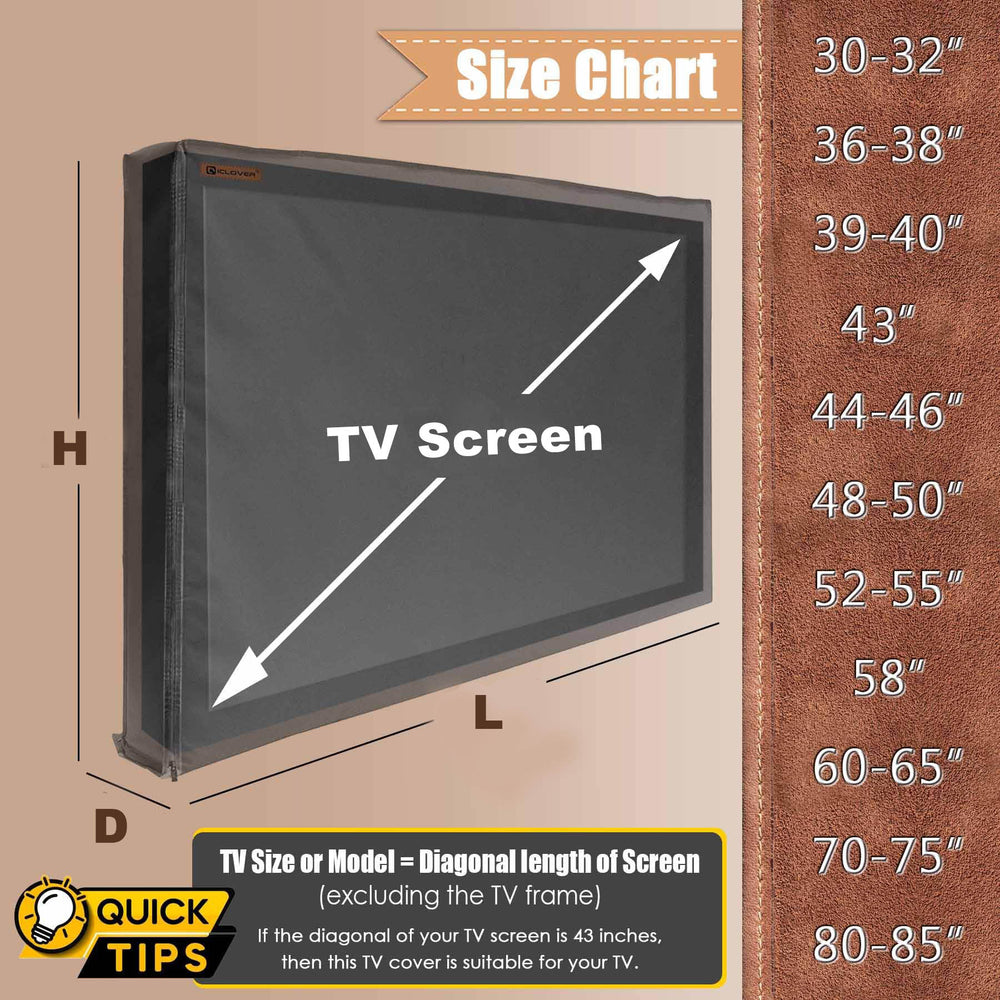 IC ICLOVER 40-43/48-50/52-55/60-65 inch Outdoor TV Cover, Roll up Front Flap with Non Scratch Soft Liner Protect LED Screen, Zipper Access Weatherproof TV Protector, Outside Waterproof Television Cover fit Wall Mount
