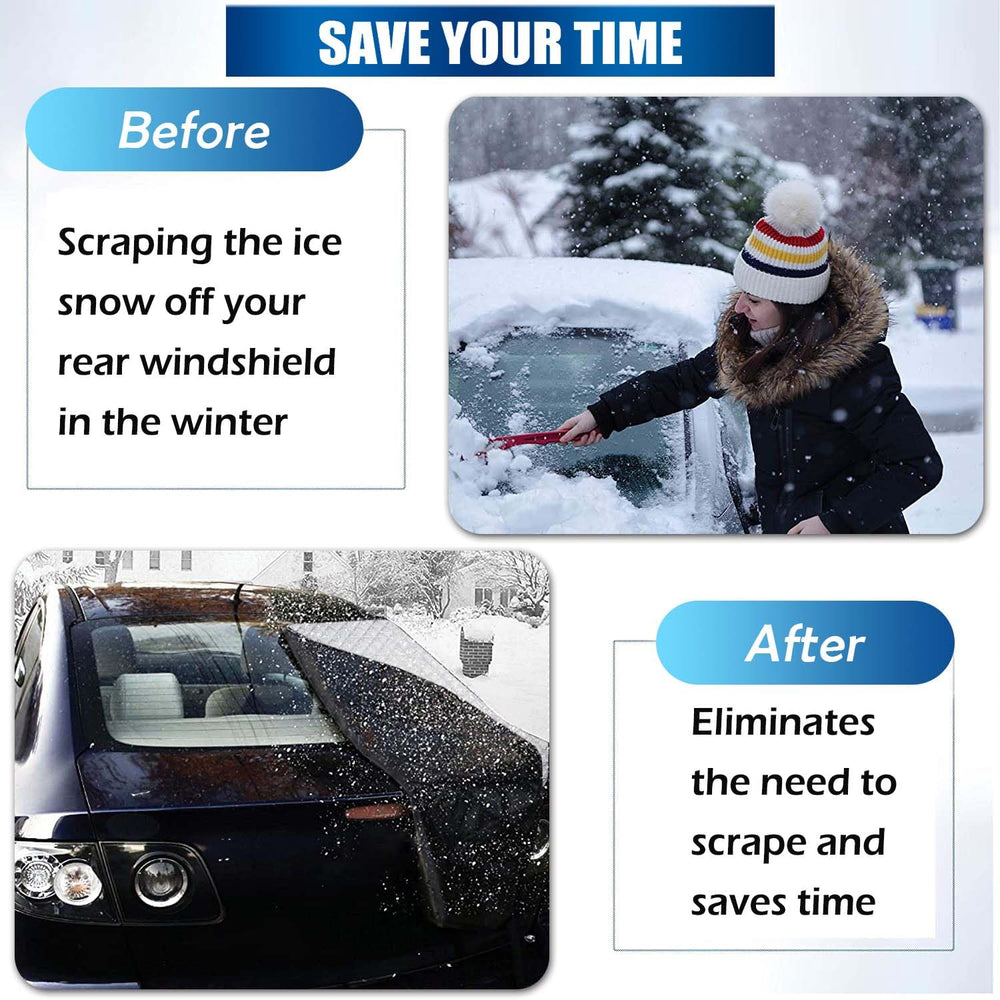 IC ICLOVER Car Rear Windshield Cover, 4-Layer Waterproof Back Window Protector for Ice and Snow Sun UV Rays Dust, Winter Hail Frost Shield, with Windproof Strap - Fits Most Sedans, SUV | Medium