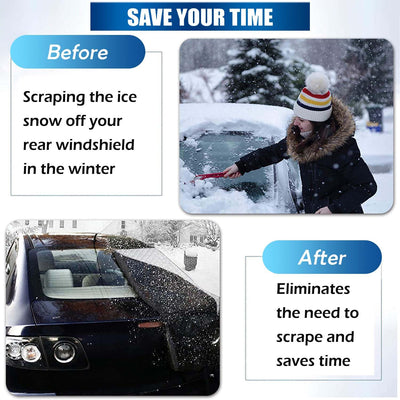 IC ICLOVER Car Rear Windshield Cover, 4-Layer Waterproof Back Window Protector for Ice and Snow Sun UV Rays Dust, Winter Hail Frost Shield, with Windproof Strap - Fits Most Sedans, SUV | Medium