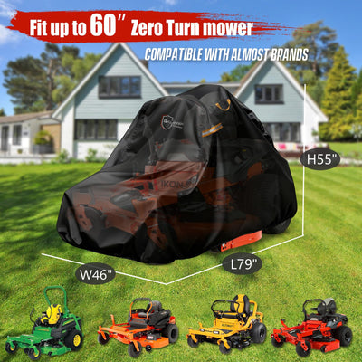 IC ICLOVER Zero Turn Mower Cover, Universal Fit Decks Up to 60", 600D Waterproof Riding Lawn Mower Cover for Outdoor Storage, Zero-Turn Tractor Covers for All-Weather Protection Against UV,Rain,Dust